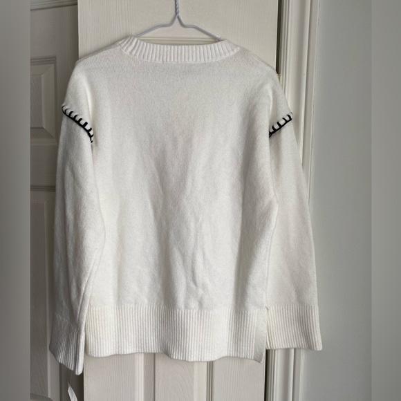 NWT LOFT Women's White Sweater with Black Stitching Trim XS - Picture 5 of 9